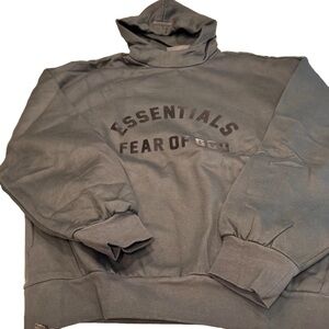 Fear of God Essentials Core Men’s Jet Black Pullover Hoodie Sz Large Arched Logo